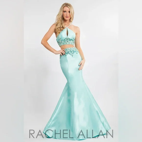 Rachel Allan | Dresses | Size Color Mint 2 Piece Mermaid Halter Top Open  Back Crystal Top And Waist | Poshmark